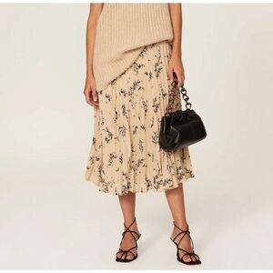 Pleated Floral Midi Skirt in Beige